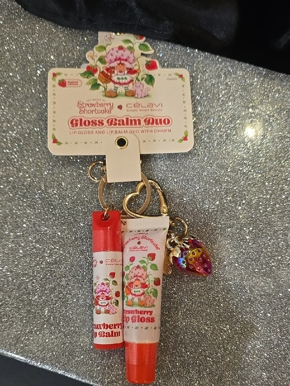 Celavi X Strawberry Shortcake Lip Gloss & Balm Keychain Duo